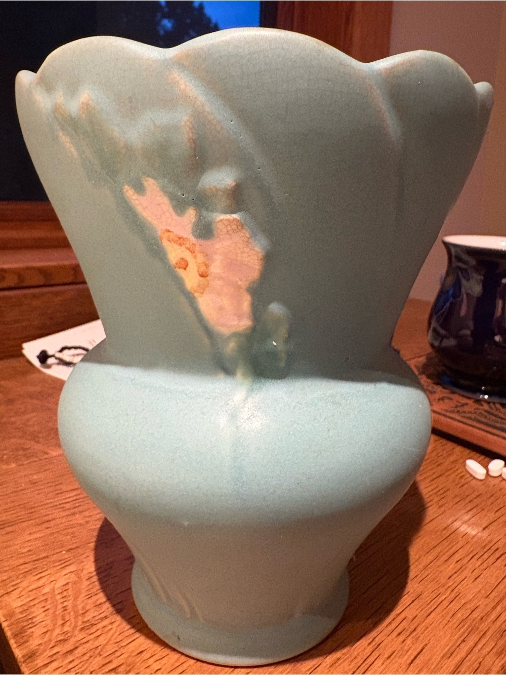 Vintage Weller 8” Turquoise Floral Vase